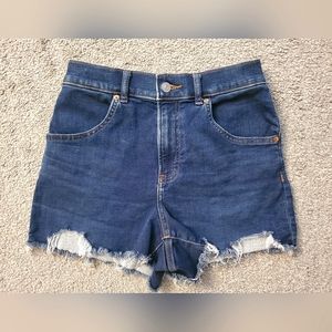 NWOT Express blue wash mom shorts, super high rise sz 2